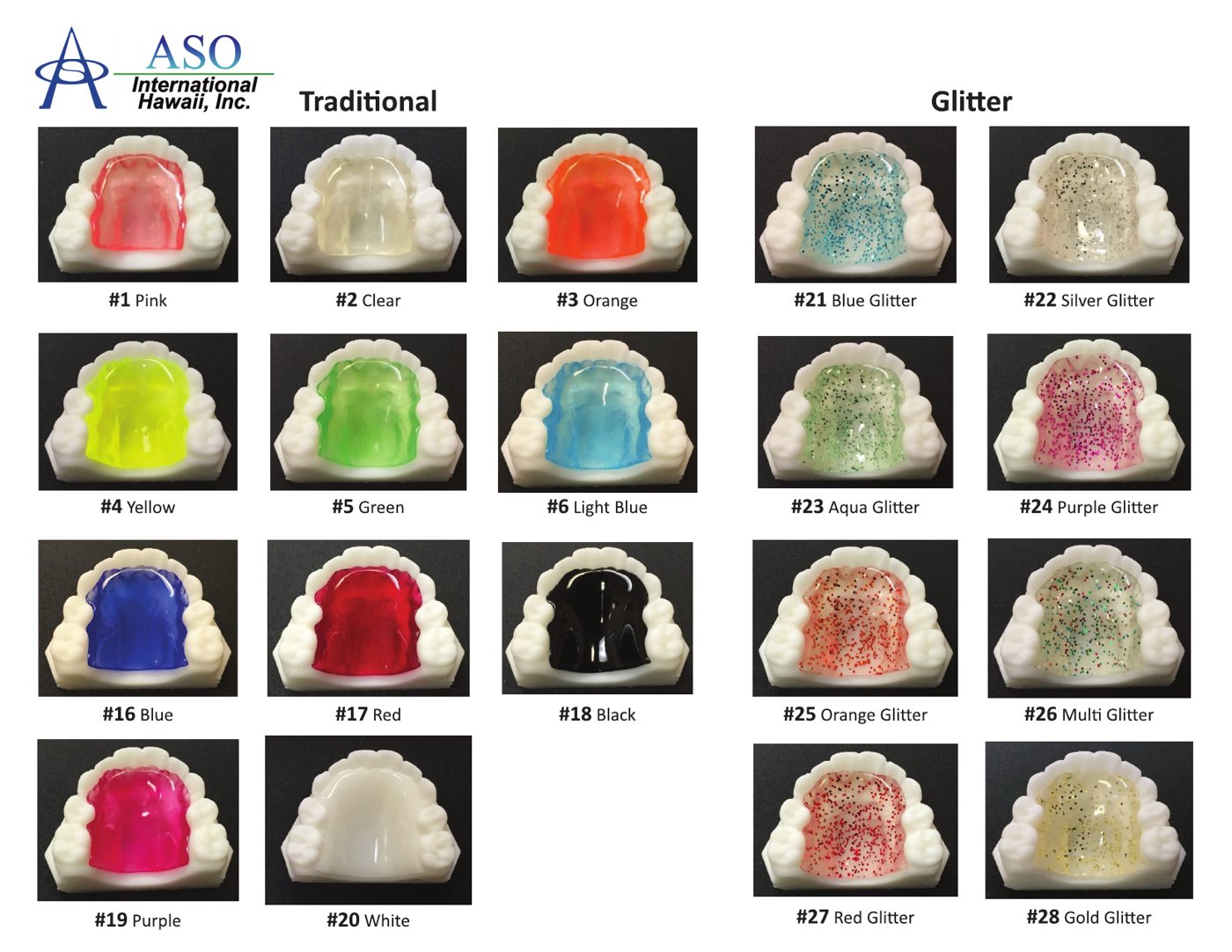 Acrylic color chart — traditional and glitter samples